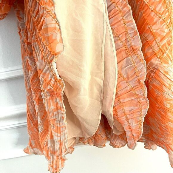 Jonathan Simkhai Chiffon Mini Dress in Orange and Cream, Size Small, NWT - Picture 12 of 12